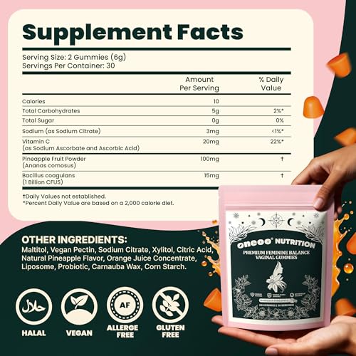 Oneoo Feminine Balance Gummies — Pineapple (60ct, Sugar-Free) — image 3