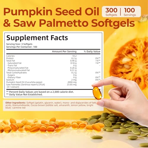 Oneoo Pumpkin Seed Oil 2000mg + Saw Palmetto (300 Softgels) — image 6