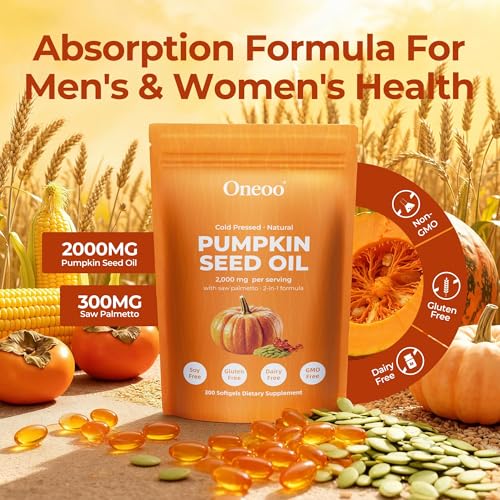 Oneoo Pumpkin Seed Oil 2000mg + Saw Palmetto (300 Softgels) — image 5